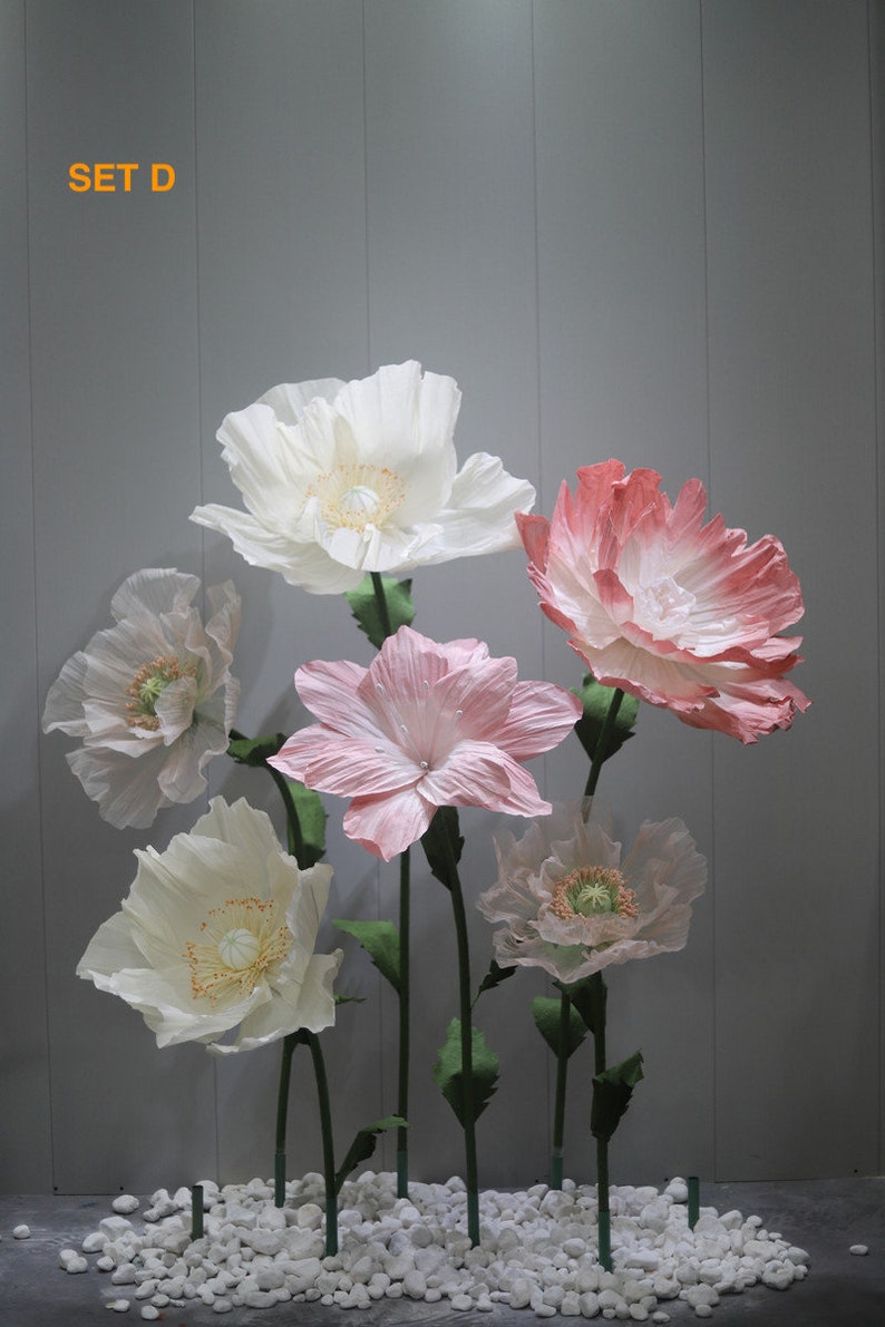 Free-Standing Giant Paper Flower Set- Party/Wedding/Event Floral Decoration- Retail Front Window Display- Spring/Summer Hand Crafted Decor SET D