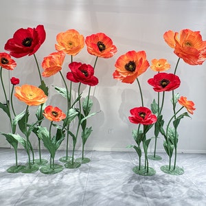 Spring/Summer Freestanding Giant Poppy Flower Set- Window Display- Wedding/Events/Backdrop Centerpiece- Retail Front Decor-Red Orange Yellow