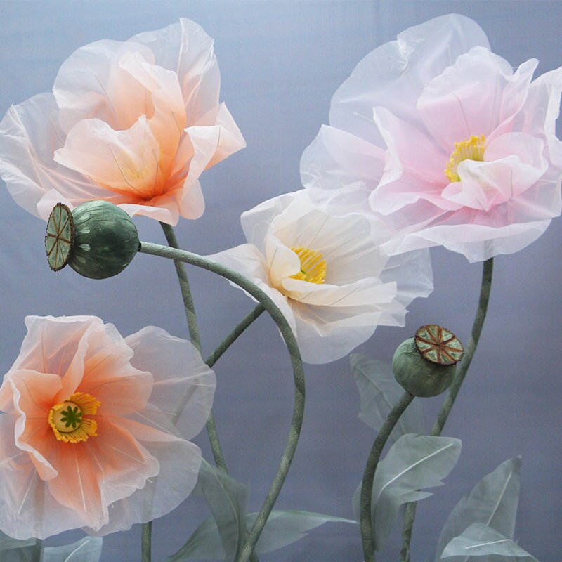 Free-standing Spring/summer Giant Organza Poppy Flower Set