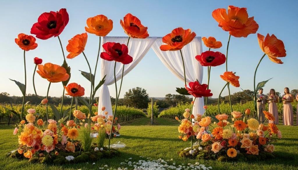 Spring/summer Freestanding Giant Poppy Flower Set- Window Display