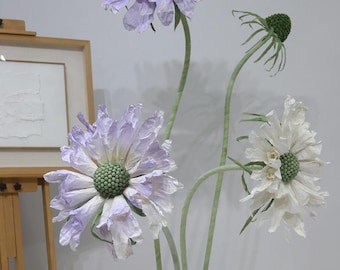 Free-Standing Giant Handmade Paper Scabiosa Flowers- Lavender White Red Pink- Wedding Floral- Retail/Store Front Window Display- Event Decor