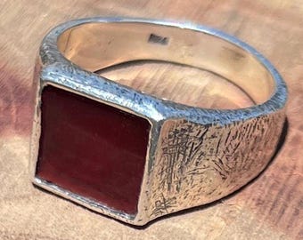 Artisan Sterling Silver Signet Ring: Orange Carnelian Stone