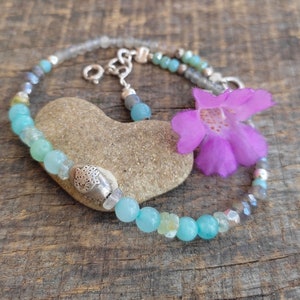 Envío gratuito // Pulsera de letras Hamsa de plata de ley y מהש Mem Hey Shin Kabbalah//Pulsera de aguamarina y labradorita // Joyería judaica