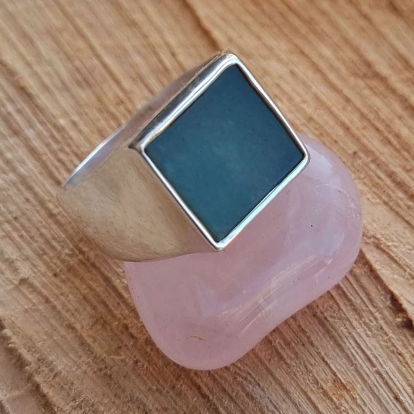 Free Shipping // Handmade Unique Sterling Silver Aventurine Signet Ring // Unisex Silver Green Square Signet Ring // Signet Ring For Man