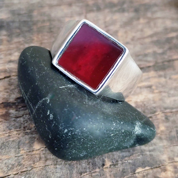 Free Shipping // Sterling Silver Carnelian Signet Ring // Silver Square Signet Ring With Carnelian, Black Onyx, Tiger's Eye or Aventurine