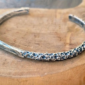 Free Shipping // Heavy, Solid 925 Sterling Silver Cuff // Adjustable, Unisex, Oxidized, Silver Bracelet With Texture // Xmas Gift For Men
