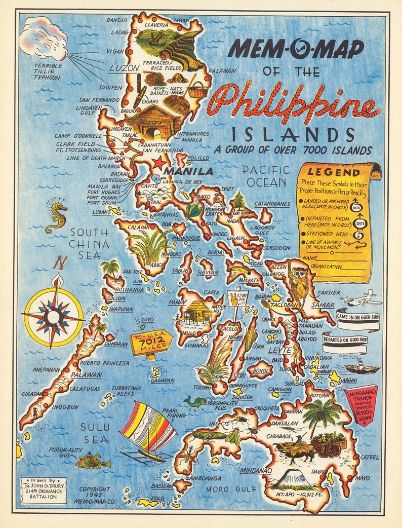 Philippines Map Art Print Pictorial Map of Philippines Wall Etsy