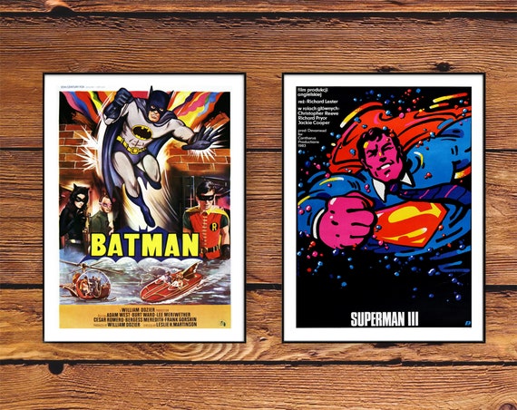 Batman Movie Posters Superman Art - Vintage movie posters Batman Print, Retro Superman Poster Digital, Classic Batman Superman Film Prints