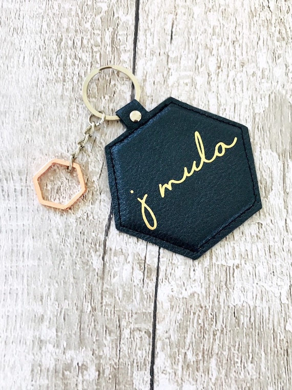Personalised Photo Picture Faux Leather Black Keyring