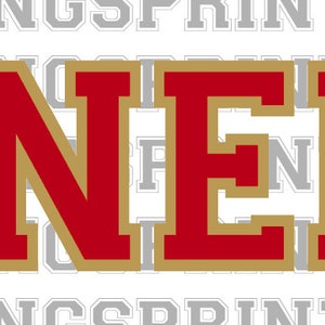 May include: Red and gold "NINERS" text in a bold, blocky font style. The letters have a white outline.