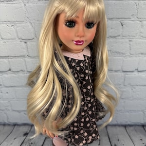 Custom doll wig  blonde bangs Wig 10-11 Head Size Made to Fit 18’’American Dolls