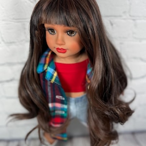 Custom doll wig  brown bangs  Wig 10-11 Head Size Made to Fit 18’’American Dolls