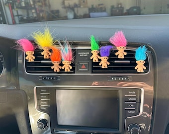 Ambientador con clip para la rejilla de ventilación del coche estilo Troll de los 90 / Amigo Troll para tu coche / Clip para la rejilla de ventilación de Troll – Accesorio divertido para el coche / Accesorios para el coche / Decoración para el coche
