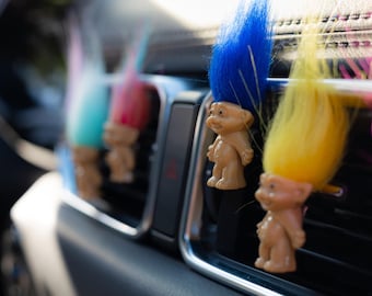 Troll Car Vent Clip – Colorful Troll Doll Car Charm – Funny Car Accessory – Retro 90s Aesthetic Gift