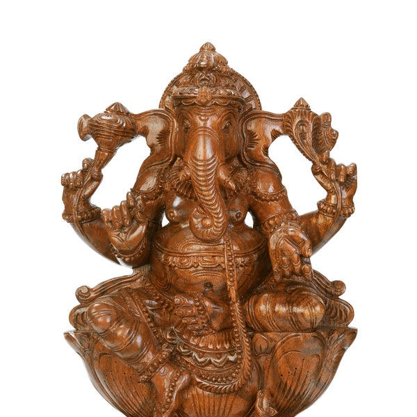 Ganesh, Handmade, Carved Wooden Idol, 18 inches, Ganapati, Hindu Deity, Indian, home decor, Wooden Idol, Wooden Statue, Ganesha