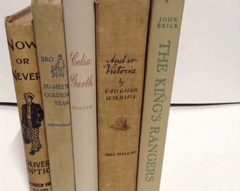 5 vintage decorative tan beige books