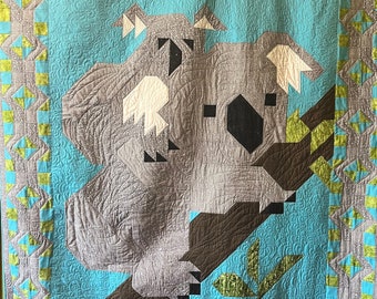 Patrón de edredón de oso koala, edredón de bebé con animales en PDF, patrón de apliques de descarga instantánea.