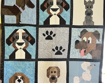 Molde para colcha Dog Pound, PDF para colcha de bebê com tema de animais, molde para aplique para download instantâneo.