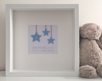 Little prince quote framed wall art, Crochet stars, New baby gift, Nursery decor, Baptism gift, Nursery wall art, new baby gift