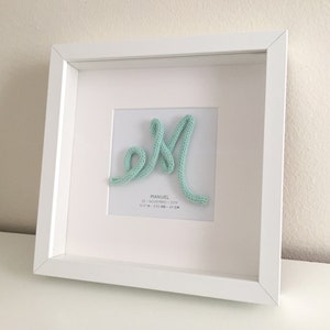 Estadísticas de nacimiento Arte mural enmarcado, Tricotin, Carta de punto, Regalo de bebé nuevo, Regalo de bebé personalizado, Detalles de nacimiento, Decoración de guardería, Regalo de bautismo