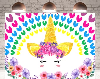 Unicorn Birthday Backdrop, Physical Photography Background, Unicorn Party Decoration, Rainbow Party Decoration, ON SALE!