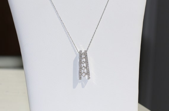 Ladder Diamond Pendant Necklaces In 10 Karat White Gold - Diamond Ladder Pendant Necklace Ladder Diamond Pendant Necklaces In 10 Karat White Gold - Diamond Ladder Pendant Necklace