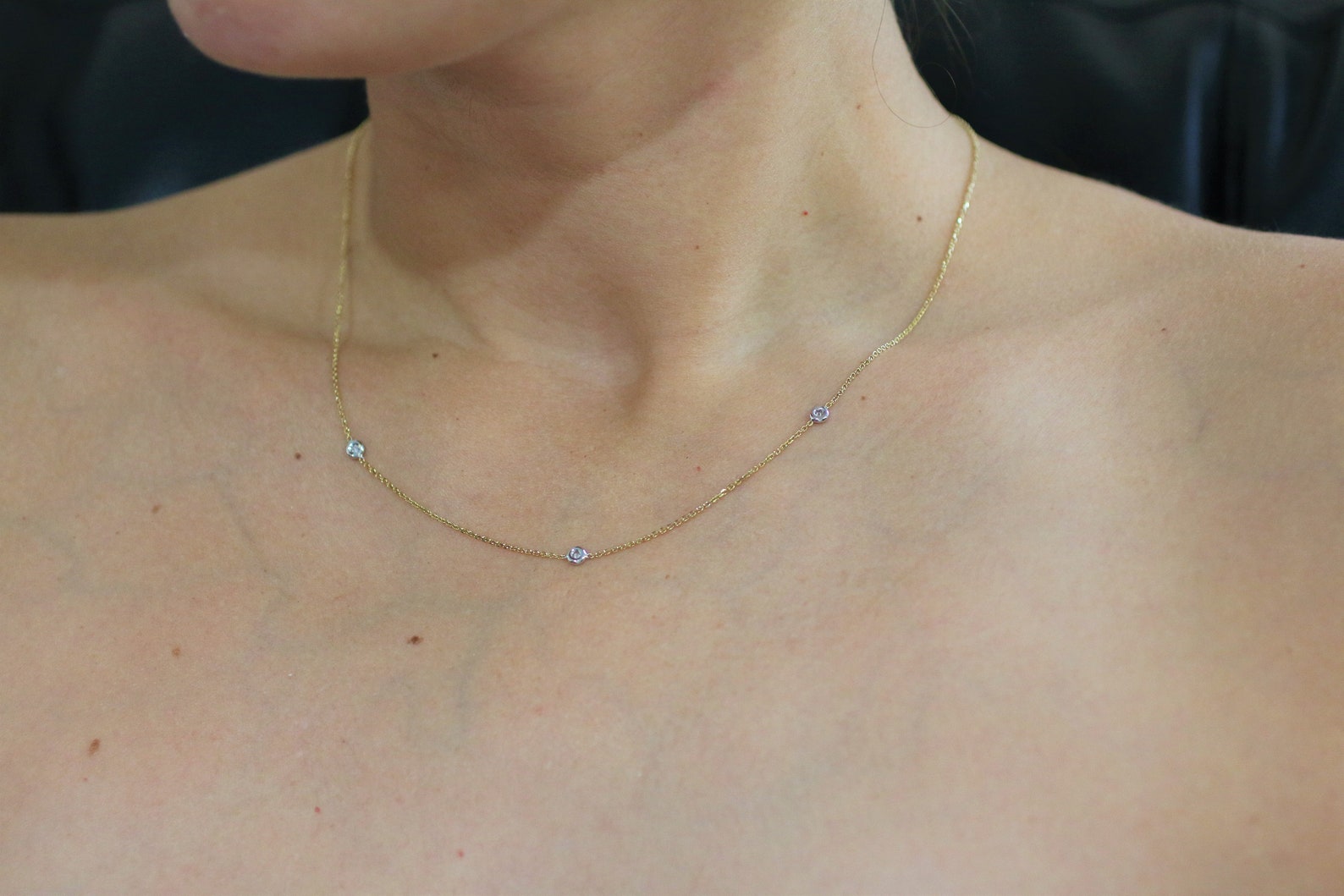 Diamond by the Yard Necklace Jewelry 3 Stones in 18 Karat Etsy