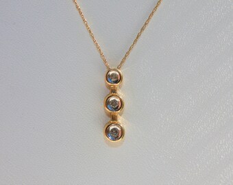 3 Stone Drop Journey Diamond Pendant Necklace in 10K Yellow Gold Jewelry Past Present Future Gift