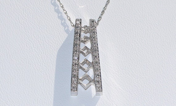 Ladder Diamond Pendant Necklaces In 10 Karat White Gold - Diamond Ladder Pendant Necklace Ladder Diamond Pendant Necklaces In 10 Karat White Gold - Diamond Ladder Pendant Necklace