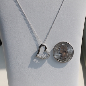 Open Heart Tilted Diamond Pendant Necklace, 10K White Gold, Elegant Heart-Shaped Jewelry, Gift for Her (EJ-98)