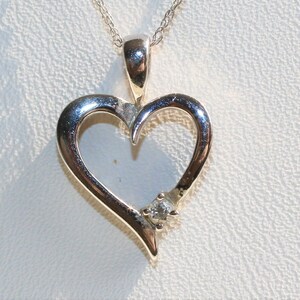 Open Heart Tilted Diamond Pendant Necklace in 14K White Gold, Elegant Jewelry Gift for Her, Dainty Heart Necklace with Diamonds (EJ-101)