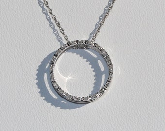 10K White Gold Open Circle Diamond Pendant Necklace for Women – Elegant Fine Jewelry, Gift for Her, Dainty Diamond Necklace (EJ-75)