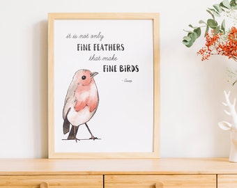 Arte da parete stampabile, stampa d'arte A4, download PDF, Acquerello Robin, "Fine Feathers"