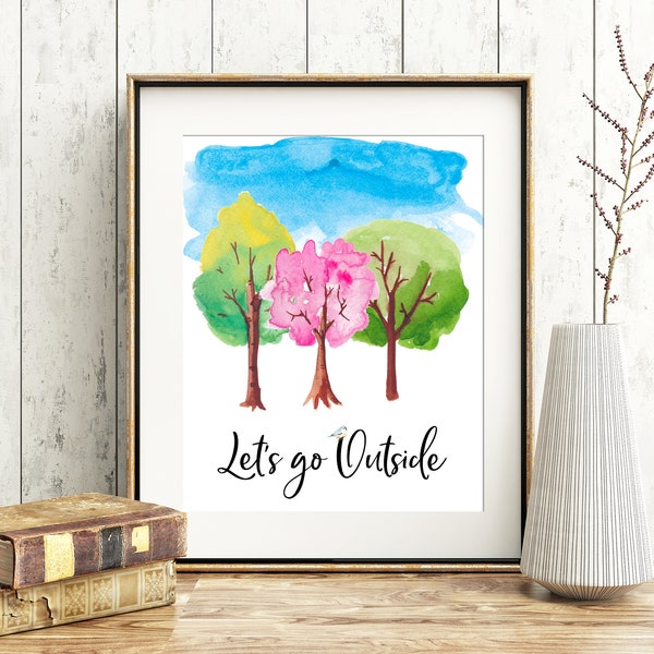 Let's go Outside watercolour digital art print, available for instant download