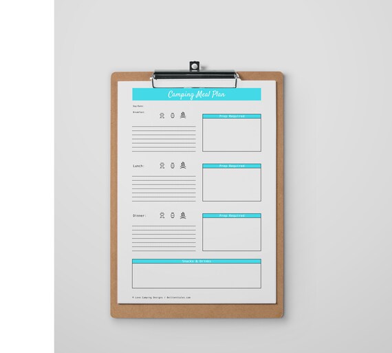 camping meal plan and grocery list printable 2 page pdf