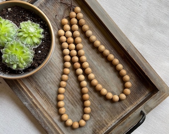 Wood Beaded Curtain Tie Backs | Farmhouse Hemp Cord (Set of 2)