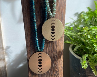 Moon Phases Necklace | Long Boho Necklace | Moon Necklace | Long Beaded Necklace