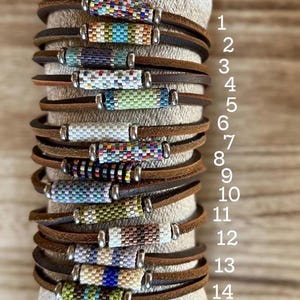 Unisex Bracelet, Peyote Stitch, Valentines Gift, Leather Bracelet, Gift, One of A Kind image 1