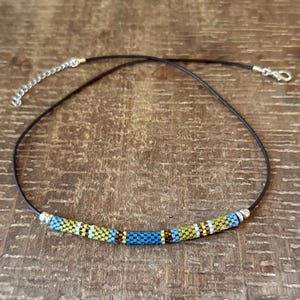 Green and Blue Necklace, Peyote Stitch, Handstitched Necklace, Unique Design