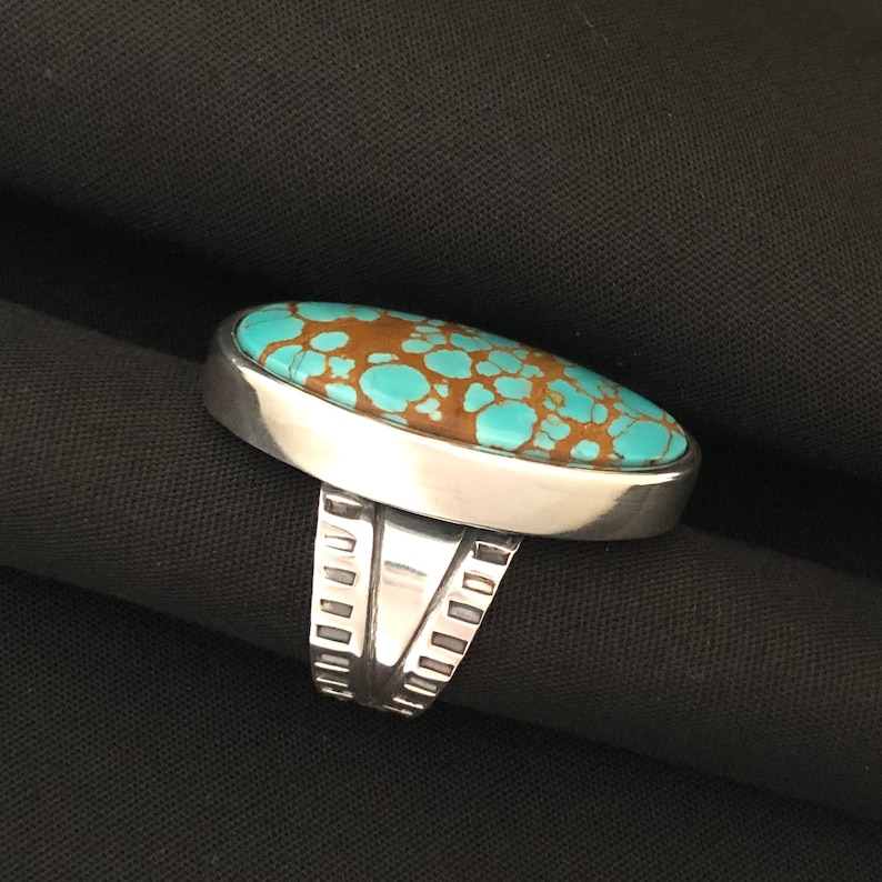 Large Pilot Mountain Cabochon and Sterling Silver Handmade Size 8 12 8.5 Turquoise Ring