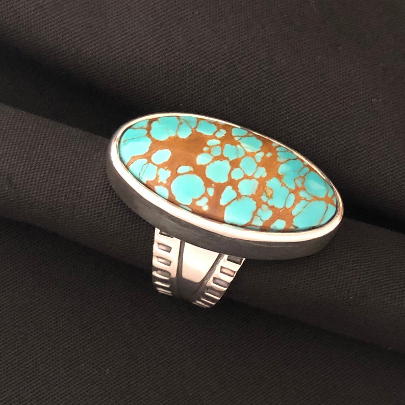 Large Pilot Mountain Cabochon and Sterling Silver Handmade Size 8 12 8.5 Turquoise Ring