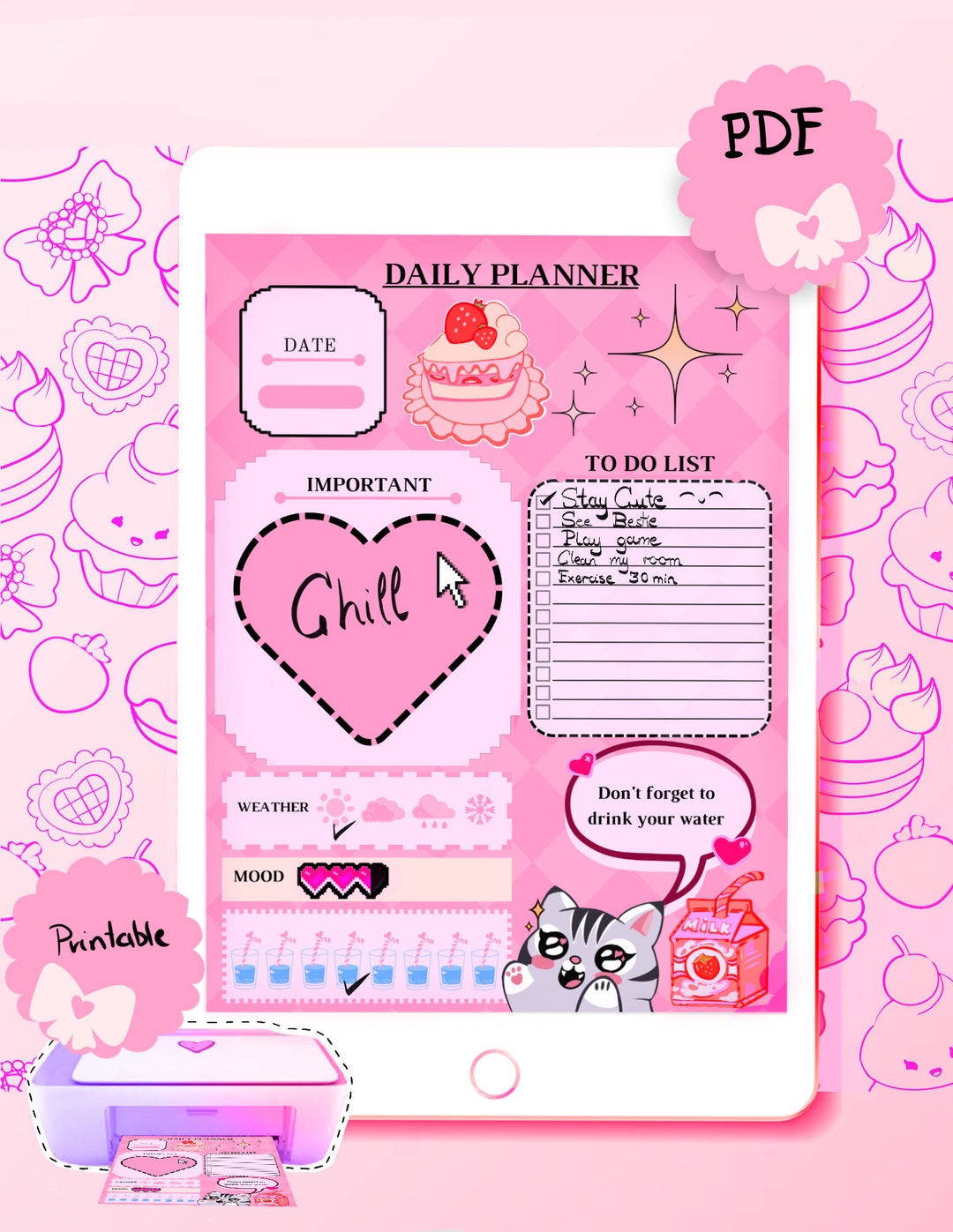 Kawaii Cute Pink Printable Digital Downloadable Planner - Etsy
