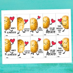 Saint-Valentin avec pommes de terre, cartes de Saint-Valentin amusantes pour enfants, Saint-Valentin pour classe d'école, Saint-Valentin garçon fille, Saint-Valentin imprimable pour classe