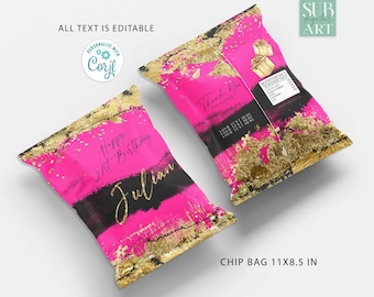 Bolsa de papel de aluminio dorado rosa intenso para decoración de fiesta de cumpleaños (descarga digital)