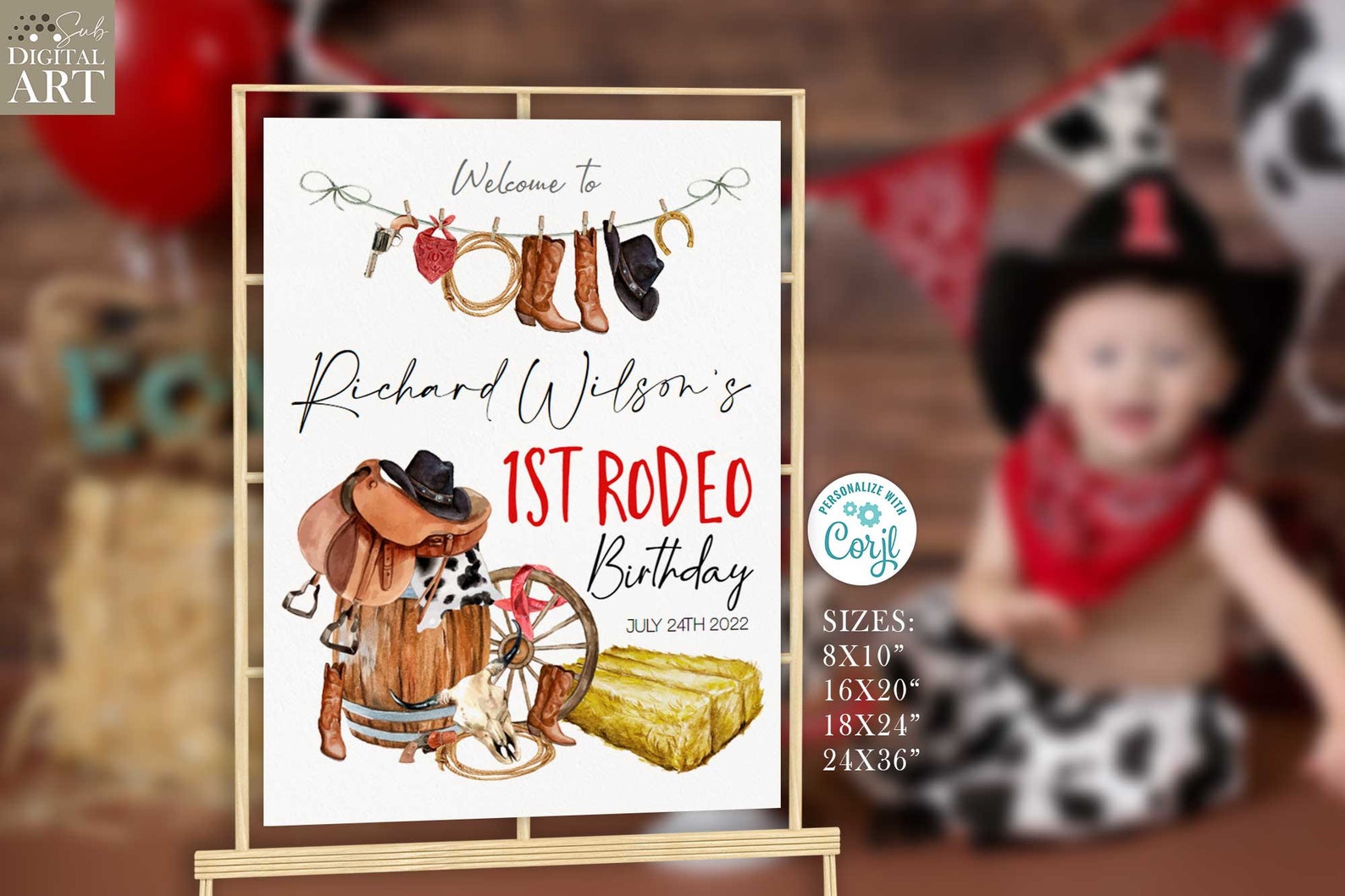 1st Rodeo Cowboy Welcome Sign Birthday Party Sign Poster Red - Etsy