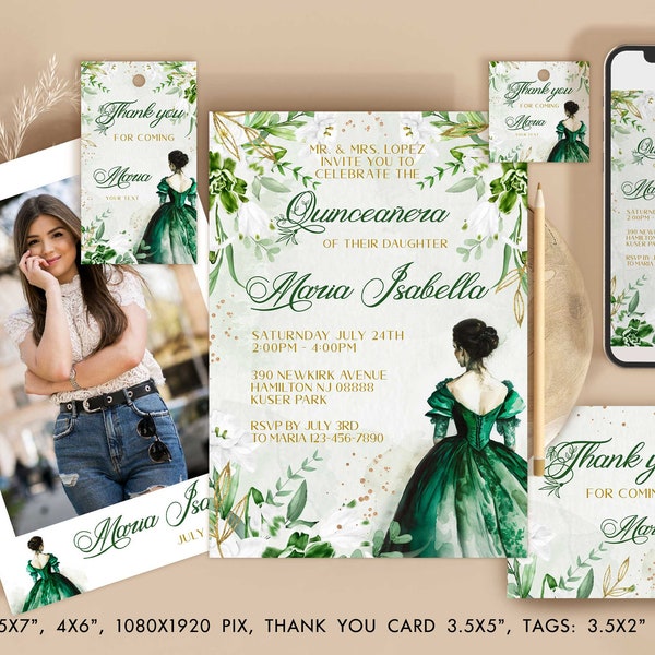 Quinceanera Emerald Green Invitations Etsy Canada