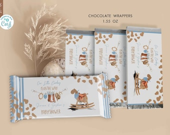 Sky blue Cowboy baby shower Candy bar Light Blue and white Rodeo chocolate wrapper template Western decor digital download template Corjl