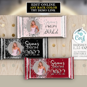 Graduation 2025 party favors candy bar wrapper Prom party favors download SILVER and ANY COLOR Blue, Green, Burgundy, Purple