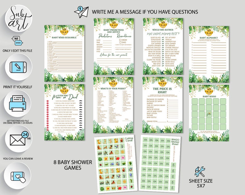 Lion Baby King Baby Shower Games Instant Download Party Favors Etsy Australia