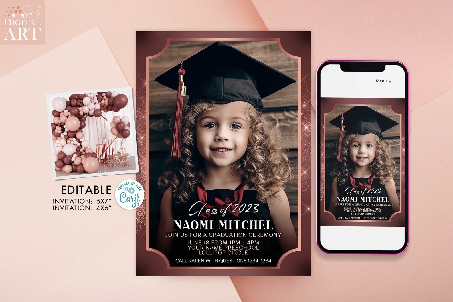 Editable Graduation Invitation With Photo, Ceremony Invite (digital ...